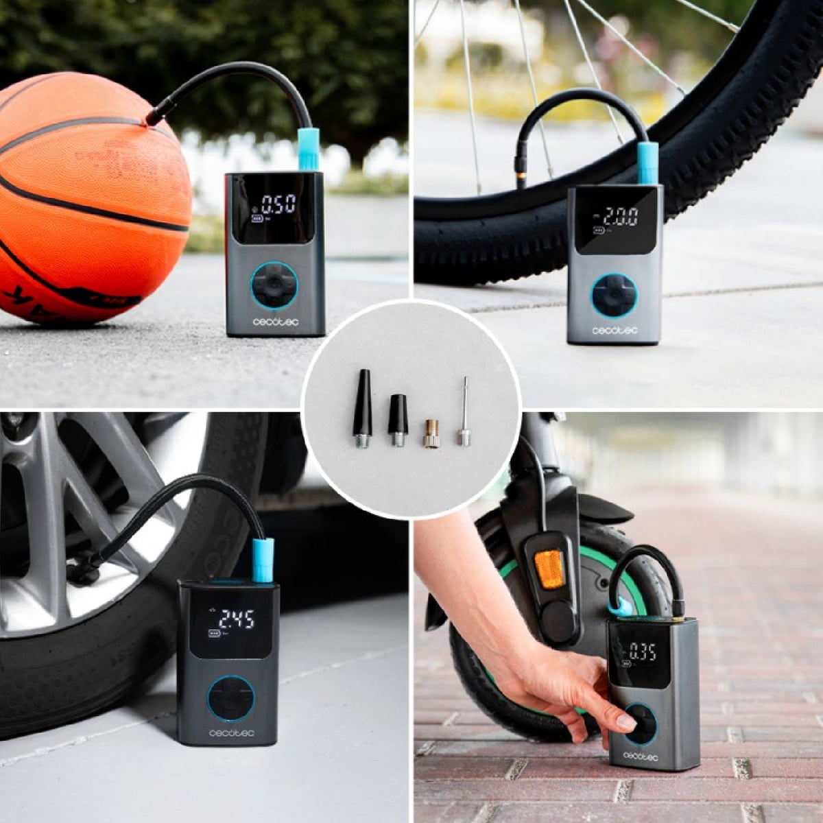 Compresor De Aire Eléctrico Portátil Air Max, Inflador E Hinchador 150 Psi, Doble Batería 7.4v Y 2000mah, Luz Led, Pantalla Lcd, Apto Para Coche, Mo_4