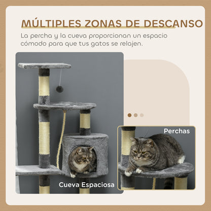 Pawhut Rascador Para Gatos Altura 116cm Con Postes De Sisal Cueva Y Plataformas_5