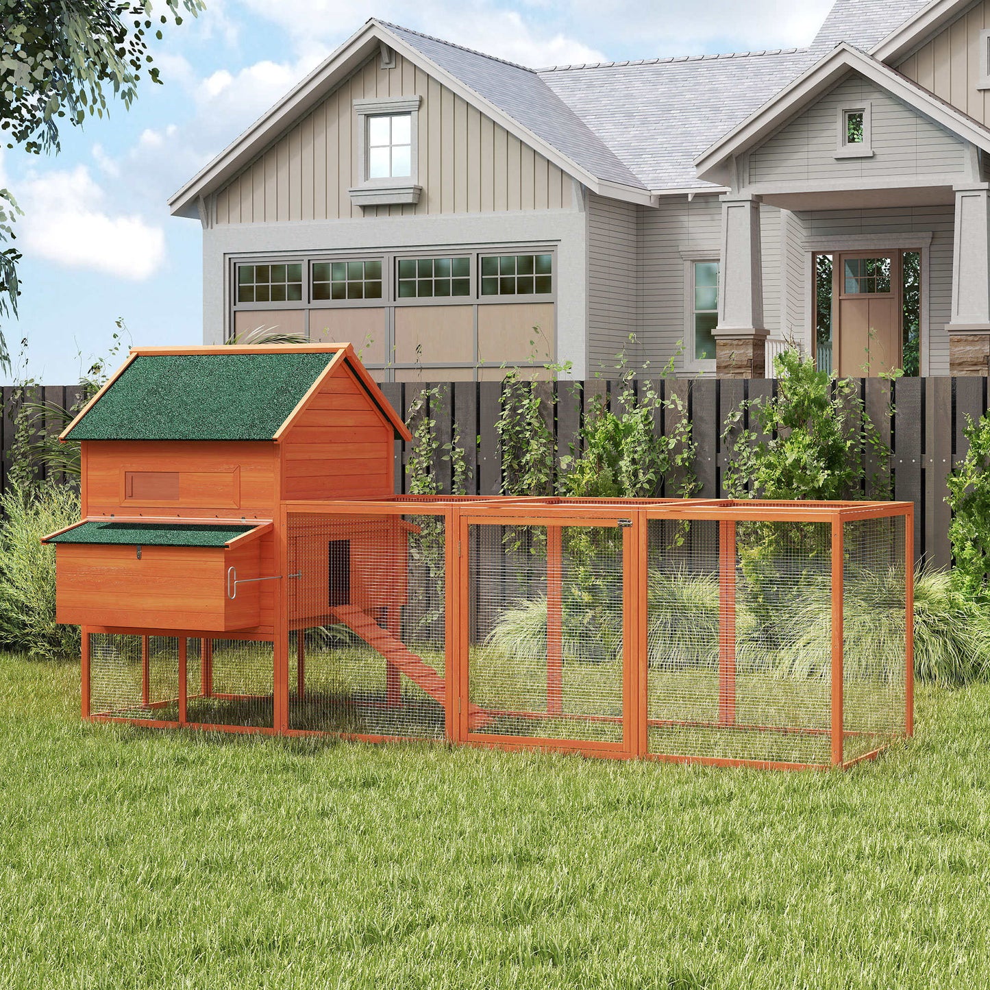 Pawhut Gallinero Grande Exterior Con 2 Nidos Corral 347x160x150cm Naranja_1