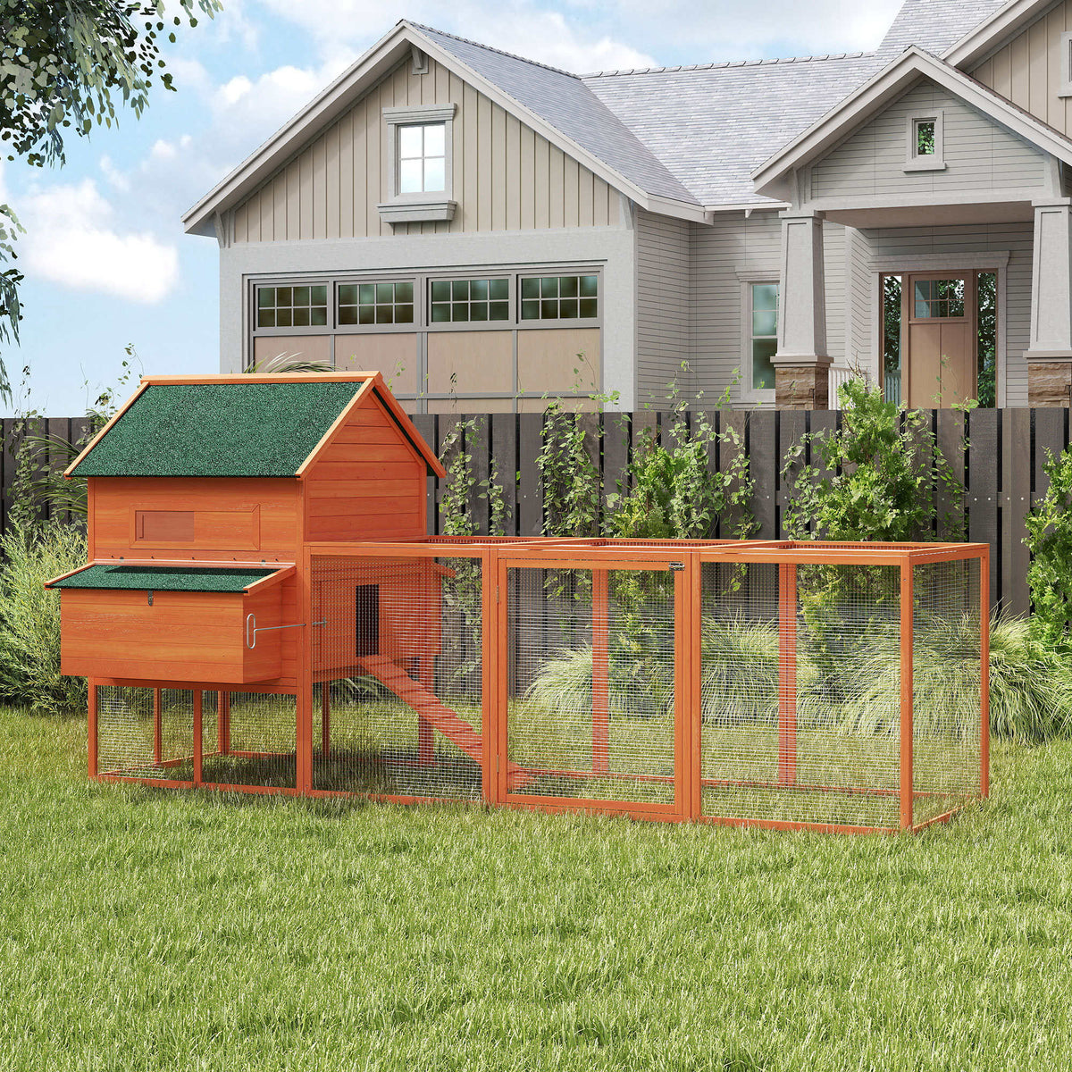 Pawhut Gallinero Grande Exterior Con 2 Nidos Corral 347x160x150cm Naranja_1