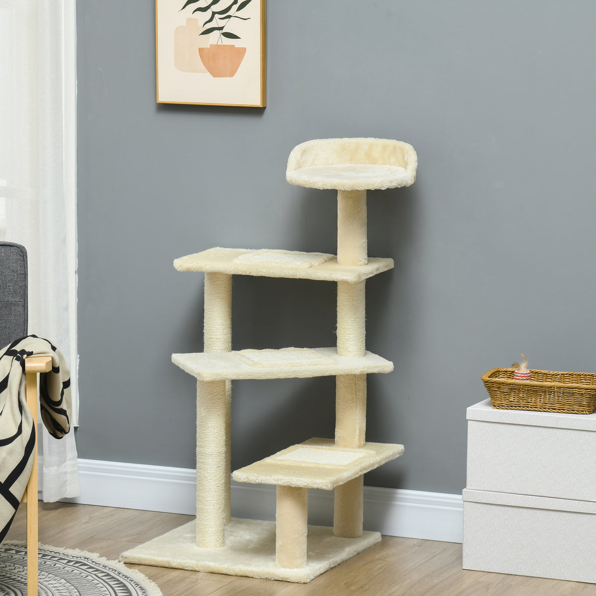 Pawhut Árbol Para Gato Rascador Grande 50x50x100 Cm Con Poste Cama Plataformas_1