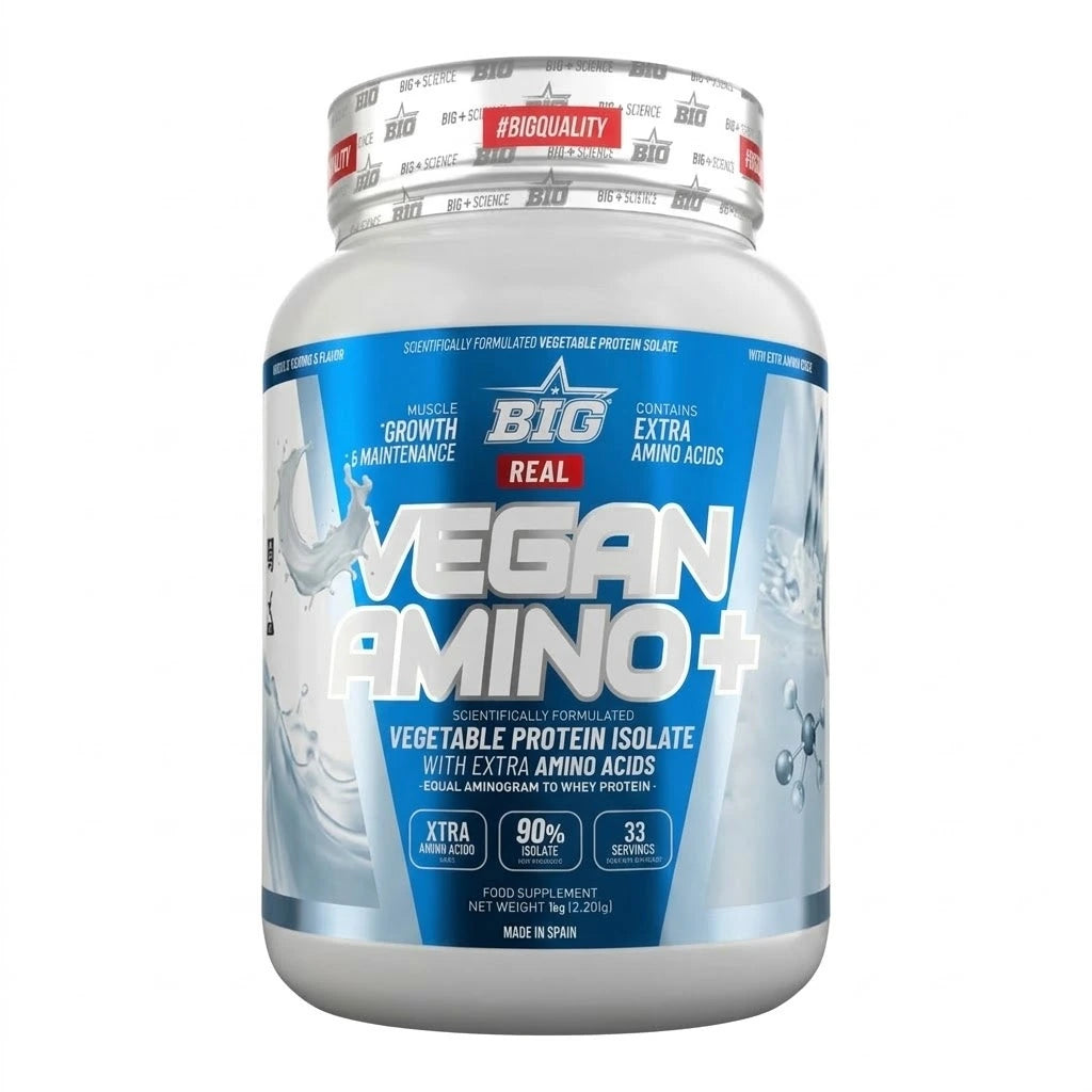 Real Vegan Amino+ - 1kg - Plátano Y Trozos De Caramelo Salado - Proteína Vegetal - Big_0