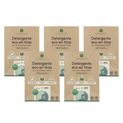 Pack 5 Eco-Tiras detergente y suavizante Planeta Huerto 200 lavados