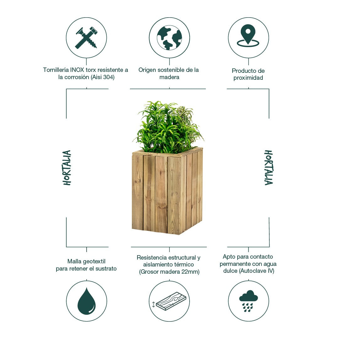 Jardinera De Madera Para Exterior Atrium Hortalia 40x40x60 Cm_2