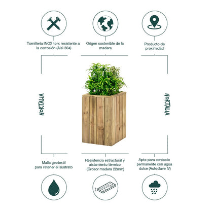 Jardinera De Madera Para Exterior Atrium Hortalia 40x40x60 Cm_2