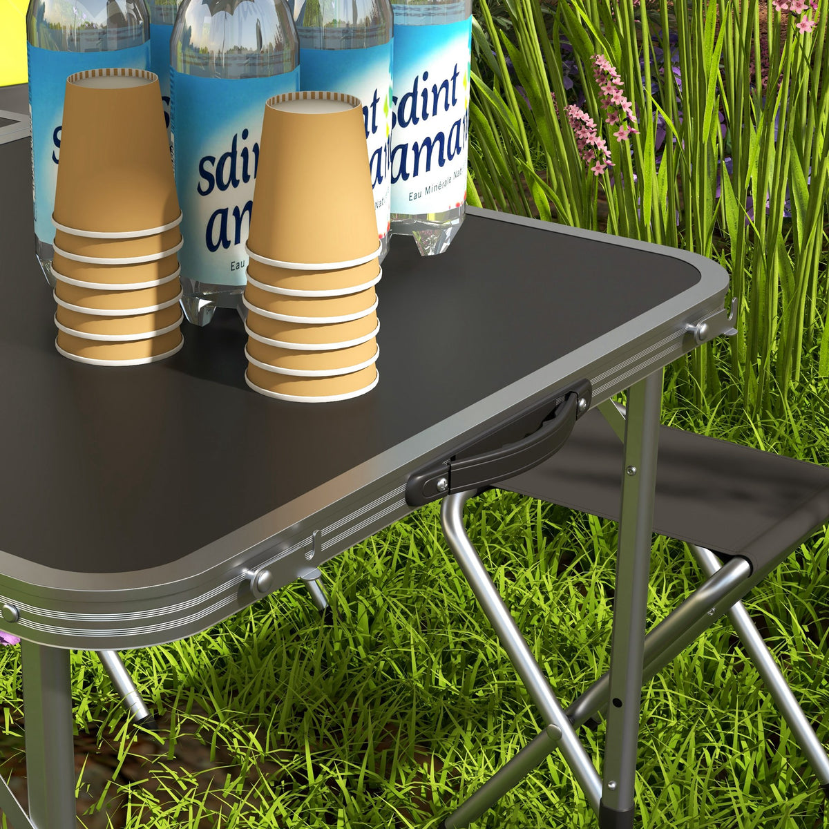 Mesa Camping Plegable Outsunny Mdf, Aleación De Aluminio Negro 120x60x77 Cm_4