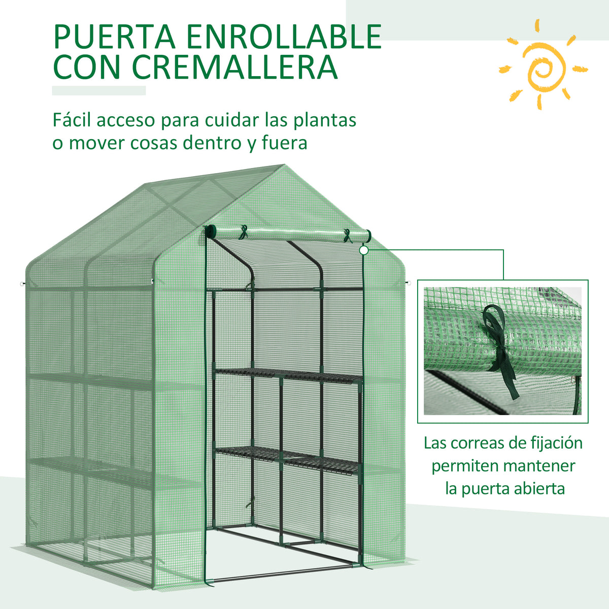 Invernadero De Jardín Con 4 Estantes Outsunny 143x138x190 Cm Verde_4