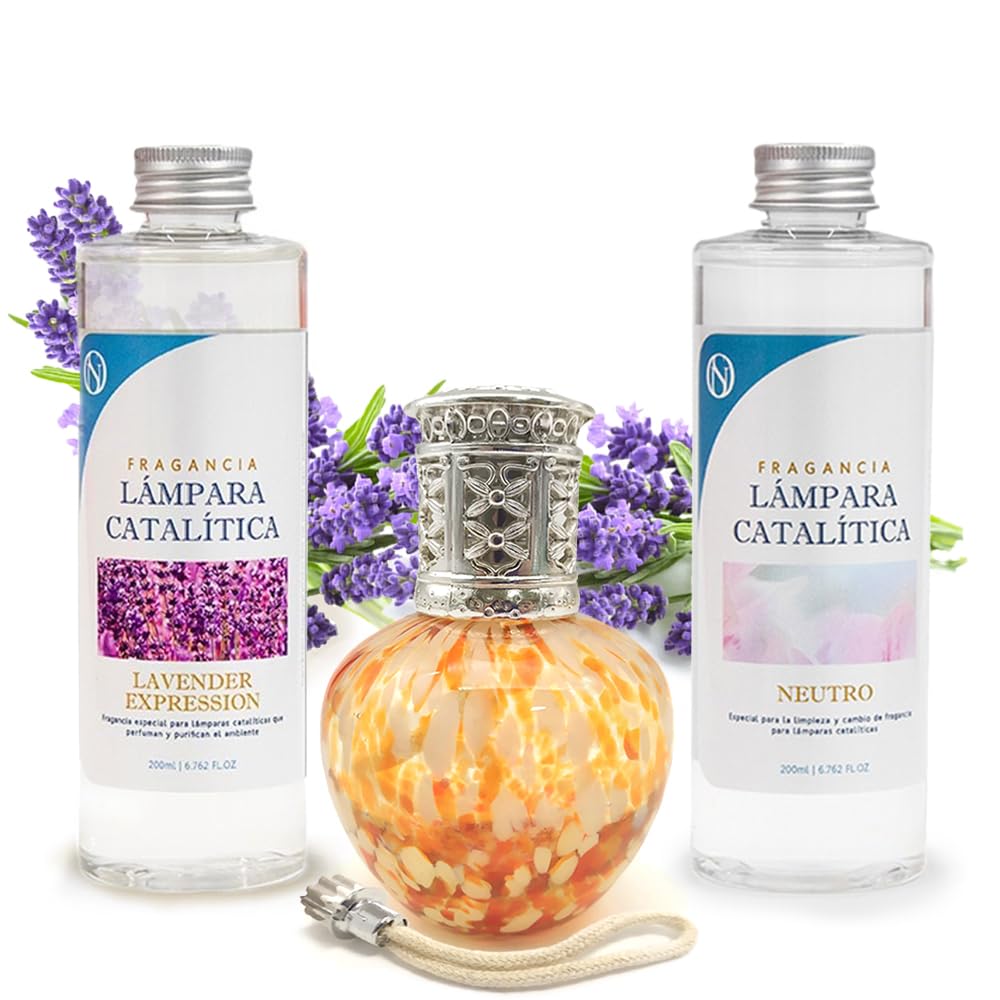 Pack Ahorro Lámpara Catalítica Drops Orange + Fragancia Lavender Expression 200ml + Limpiador 200ml + Mecha Repuesto_0