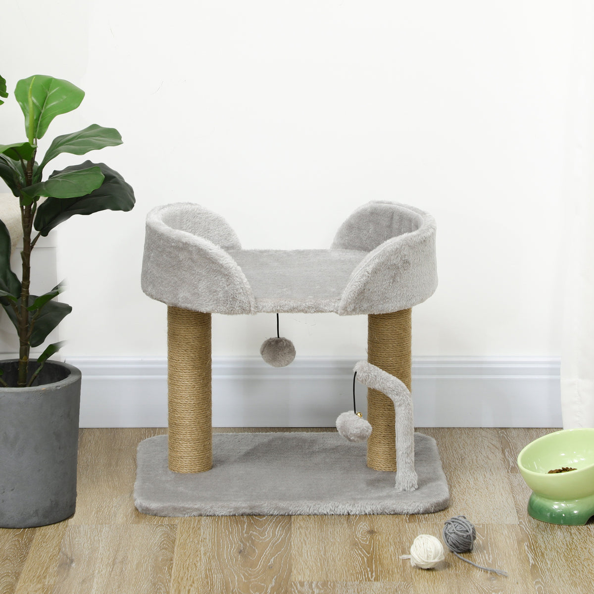 Pawhut Árbol Rascador Para Gatos Pequeños Altura 42 Cm 48x38x42 Cm Gris Claro_3