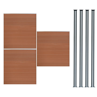 Vallas Para Exteriores De Wpc Y Aluminio - 3x Paneles + 4x Postes | Marrón_0
