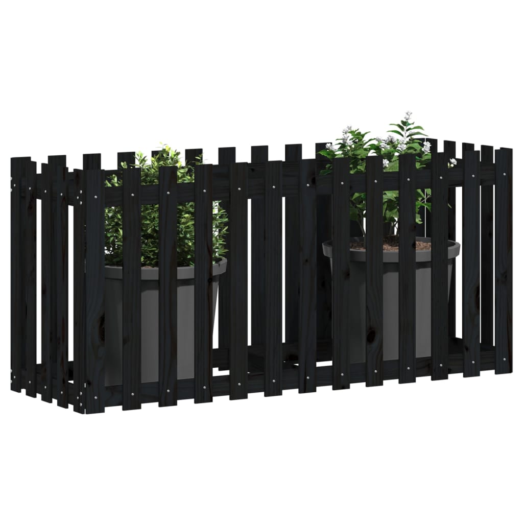 Arriate Elevado Jardín Con Valla Madera Pino Negro 150x50x70cm_2
