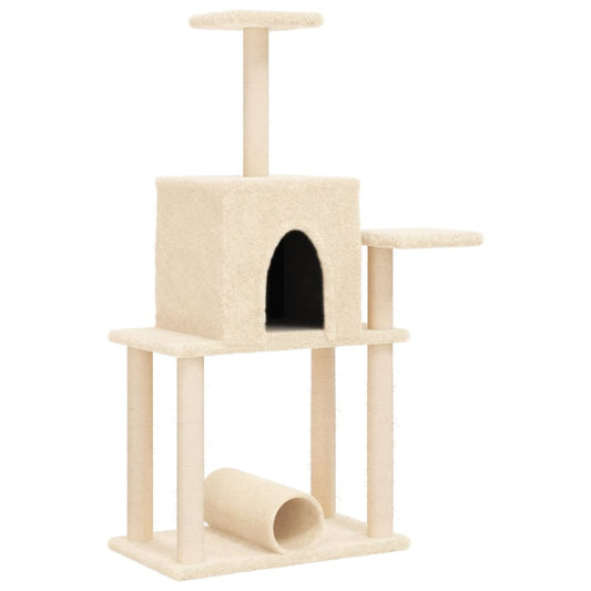 Rascador Para Gatos Con Postes De Sisal Color Crema 122 Cm_0