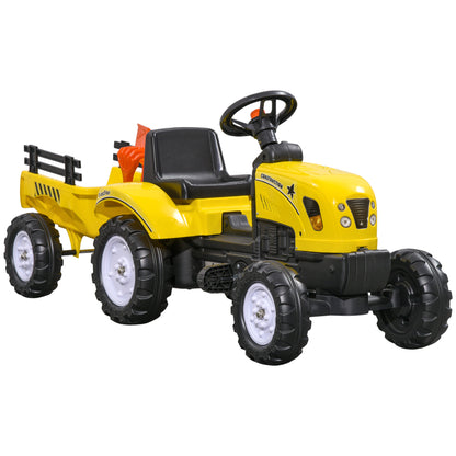 Homcom Tractor A Pedales Para Niños De 3 Años Con Remolque 133x42x51 Cm Amarillo_0