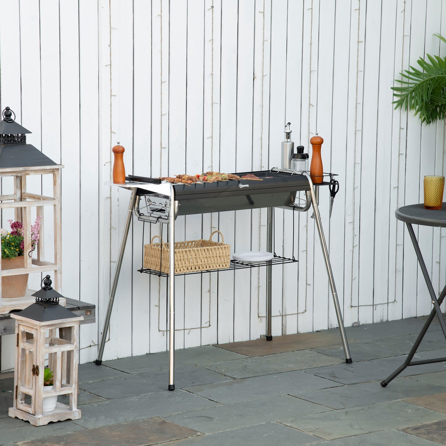 Outsunny Barbacoa De Carbón Barbacoa Portátil Con Parrilla 107x63x75 Cm Negro_1