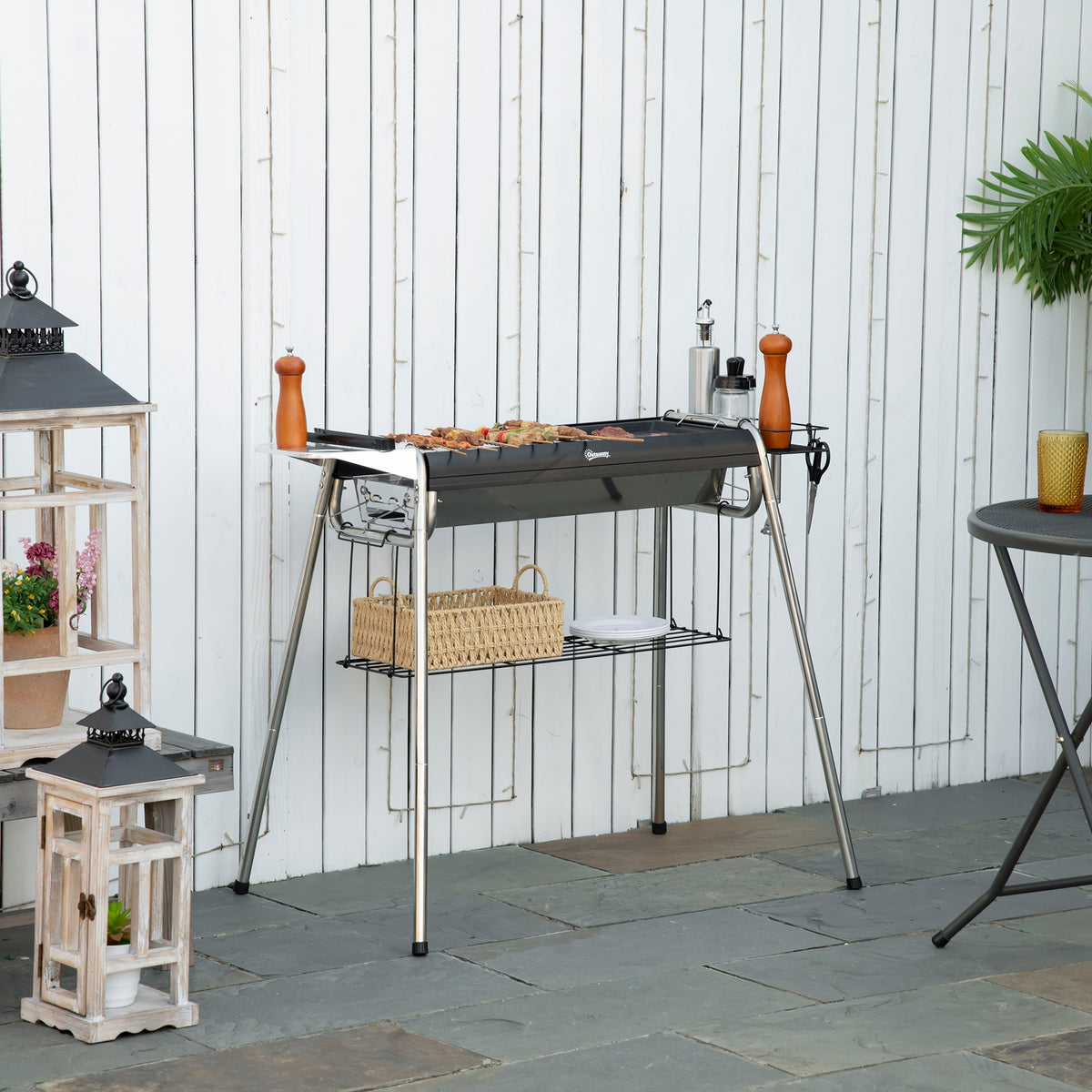 Outsunny Barbacoa De Carbón Barbacoa Portátil Con Parrilla 107x63x75 Cm Negro_1