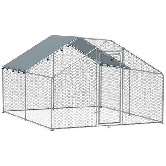 Gallinero Para Exterior Pawhut Acero Plata 300x340x190 Cm_0