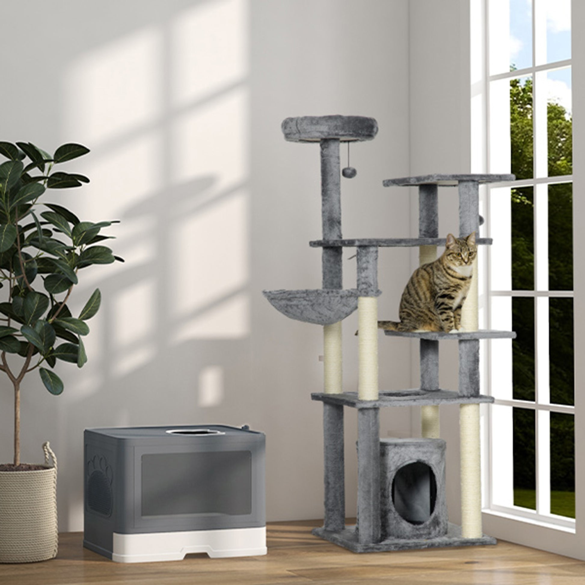 Pawhut Arenero Para Gatos Cubierto Con Caja Pala Cepillo 48,5x38x36,5cm Gris_4