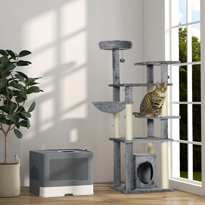 Pawhut Arenero Para Gatos Cubierto Con Caja Pala Cepillo 48,5x38x36,5cm Gris_4