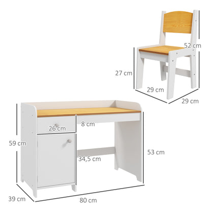 Secretária E Cadeira Para Crianças Zonekiz Mdf Branco E Natural 80x39x59 Cm_2