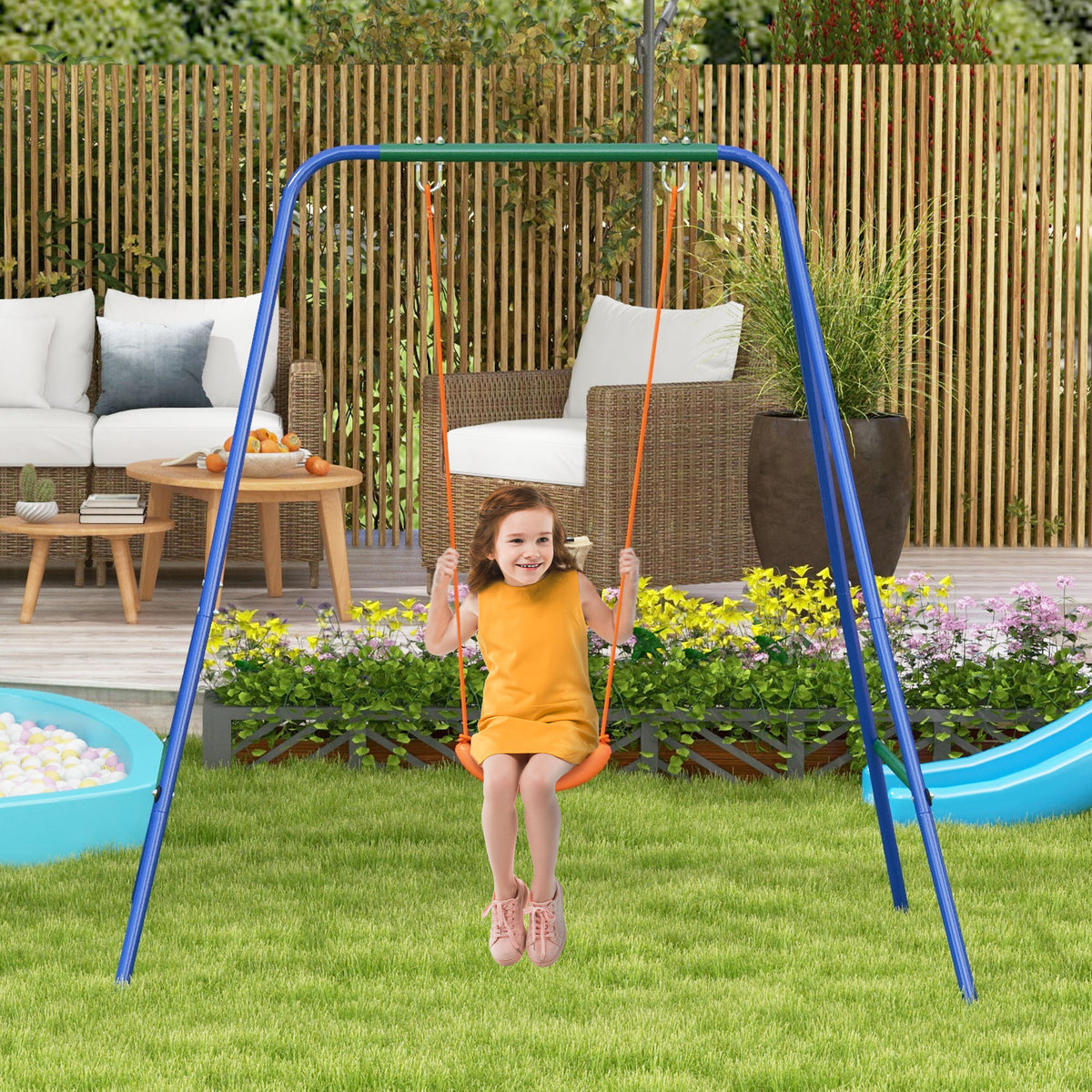 Outsunny Columpio Infantil Con Cinturón De Seguridad 180x160x182 Cm Naranja_1