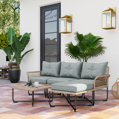 Outsunny Conjunto De Jardín De Ratán Sintético De 5 Piezas Gris_1