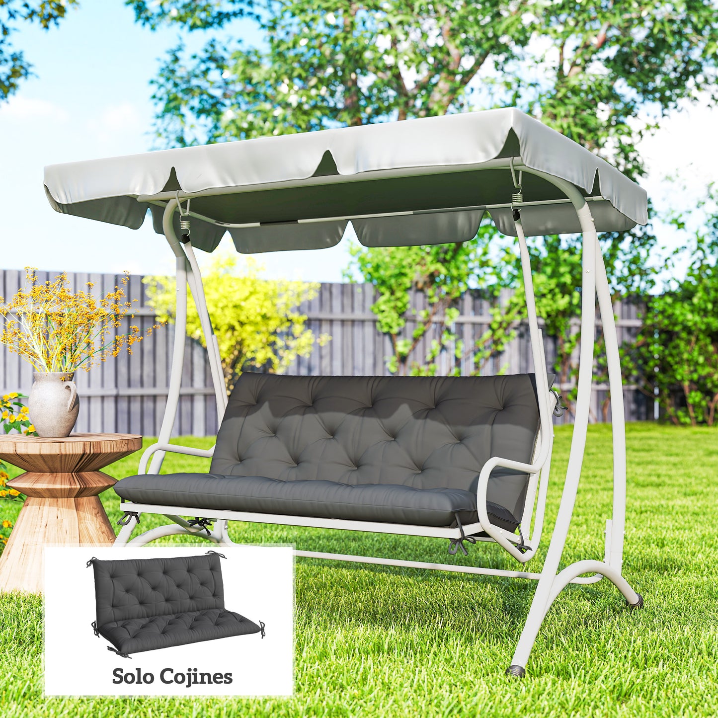 Outsunny Cojín Para Banco Con Respaldo 120x110x12 Cm Negro_1