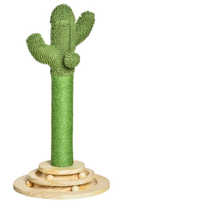 Pawhut Rascador Cactus Para Gatos Con Bola Colgante Y Juego En La Base De Madera_0