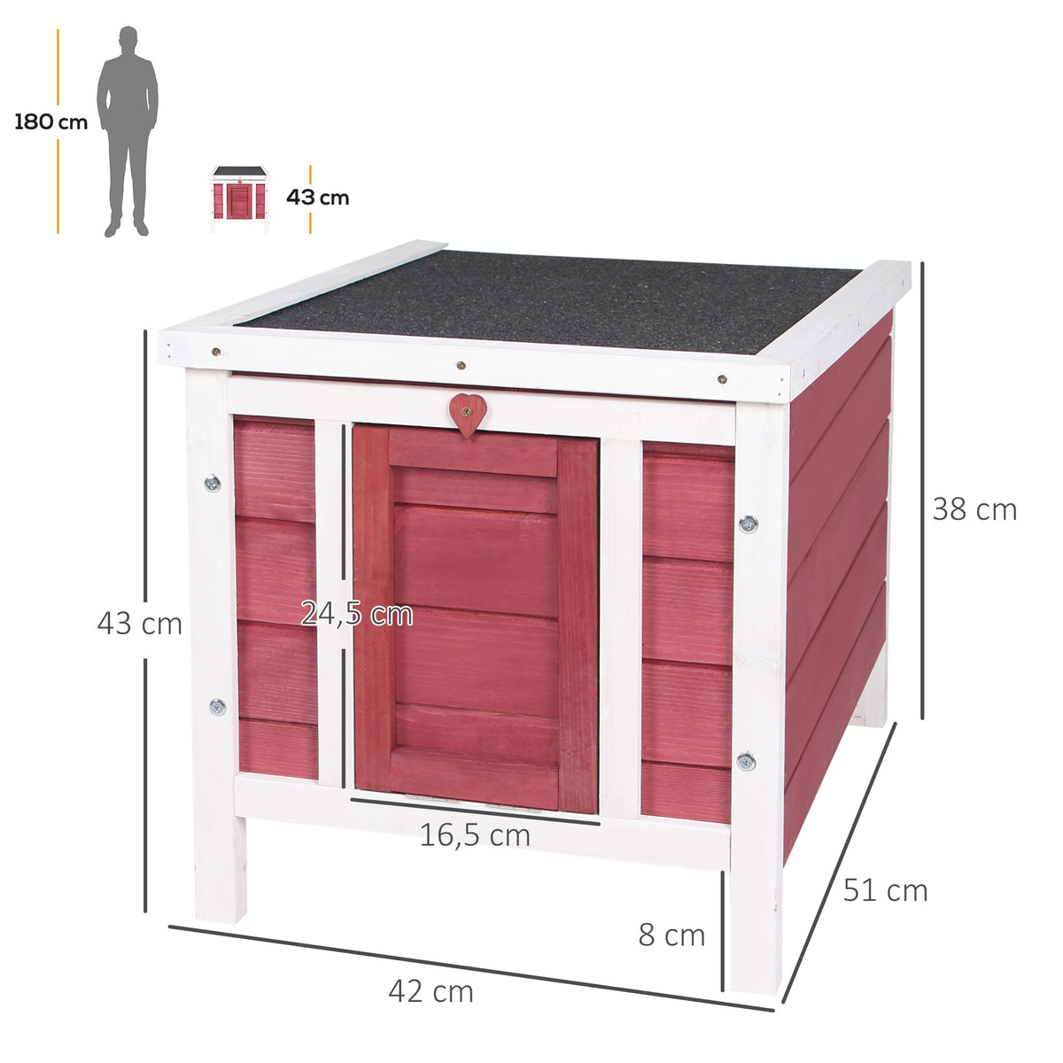 Pawhut Conejera Madera Exterior Con Techo Asfáltico Abatible 42x51x43 Cm Rojo_2