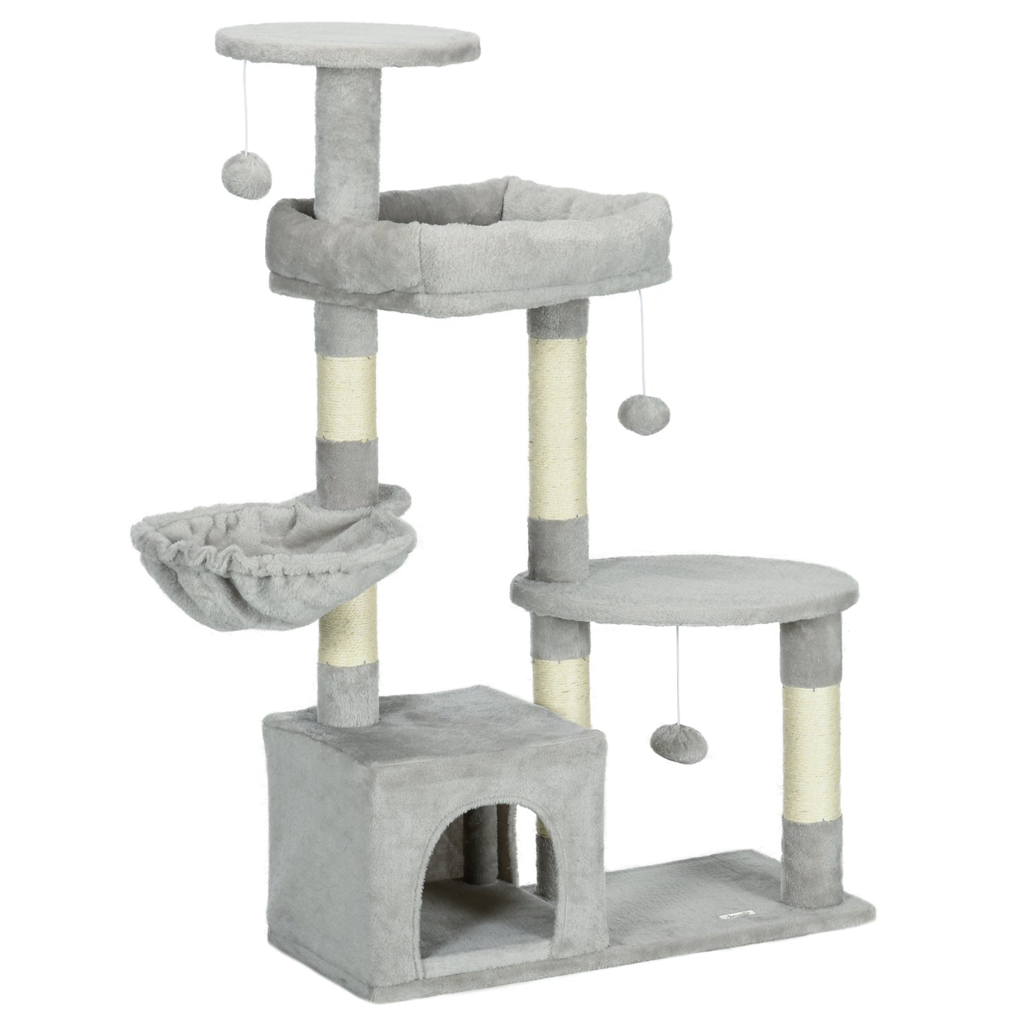 Pawhut Rascador Para Gatos Con Postes Cueva Plataformas Y Bolas Gris Claro_0