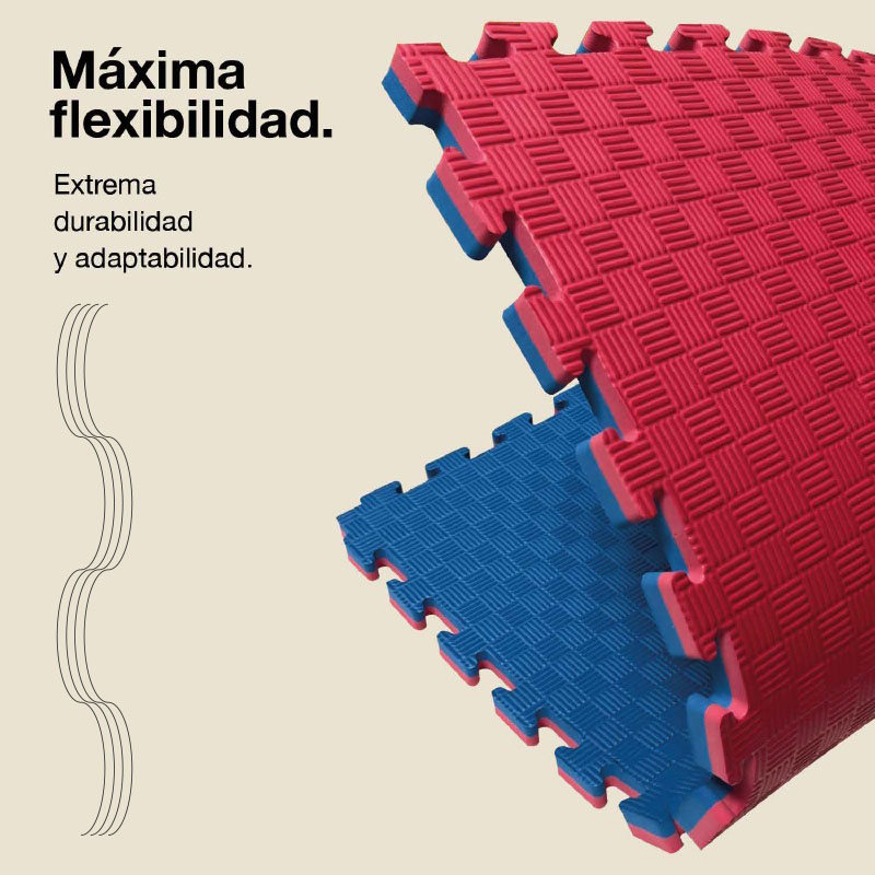 Jowy Tatami Puzzle 2,5cm 100x100cm, Pack 4 Unidades – Superficie 5 Líneas Rojo/azul_5