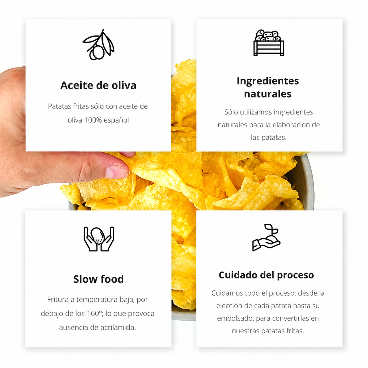 Patatas Fritas Artesanas | Pack 6 Bolsas Patatas Artesanas Con Aceite De Oliva Virgen Y Sal Marina | 6x120g_3