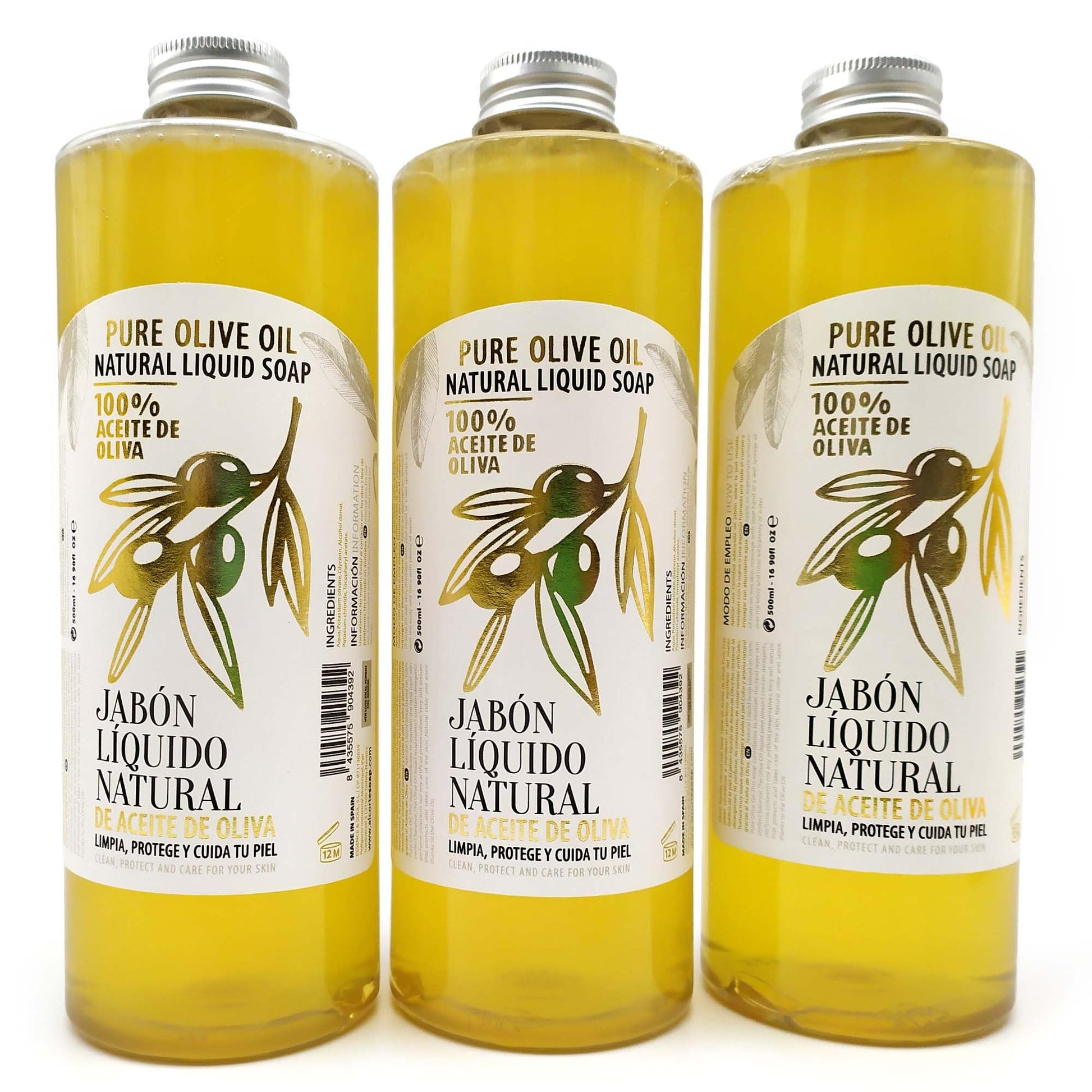 Pack 3 Jabón Líquido Natural 100% Aceite De Oliva - Para Todo Tipo De Piel, Sensible, Seca - Sin Detergentes Ni Perfumes_0