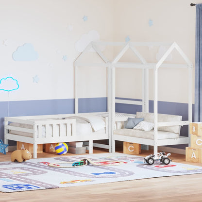 Set Cama Y Banco Con Techo Madera Maciza Pino Blanco 75x190 Cm_1