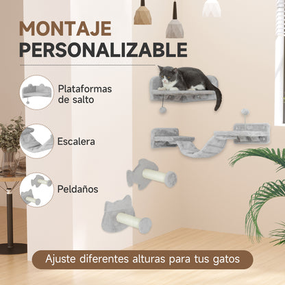 Pawhut Juego De Pared De Escalada Para Gatos De 4 Piezas Con Plataformas Gris_4