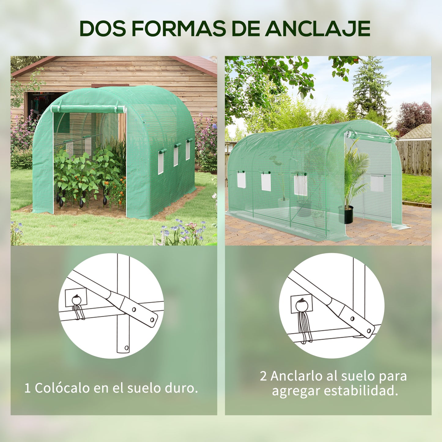 Outsunny Invernadero De Túnel 4x2x2 M Con Puerta Enrollable Y 6 Ventanas Verde_5