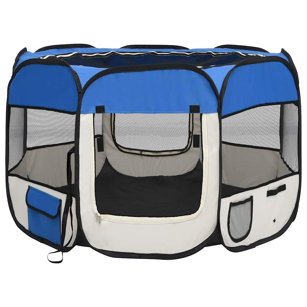 Parque De Perros Plegable Y Bolsa De Transporte Azul 90x90x58cm_0