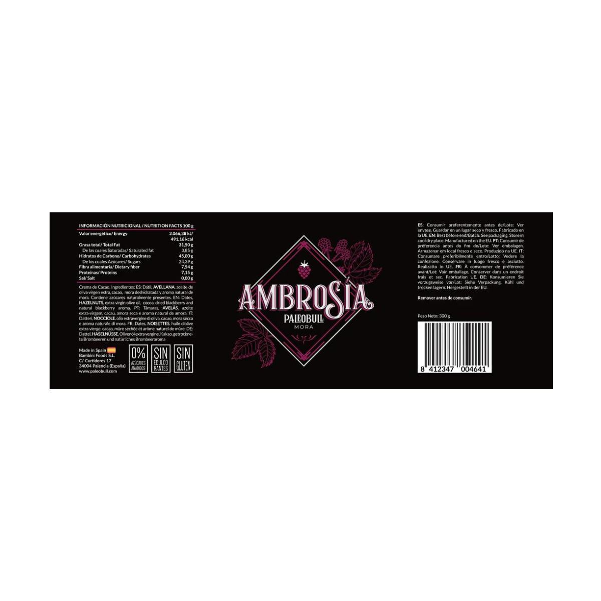 Crema de cacao y avellanas mora saludable ambrosía Paleobull 300 g