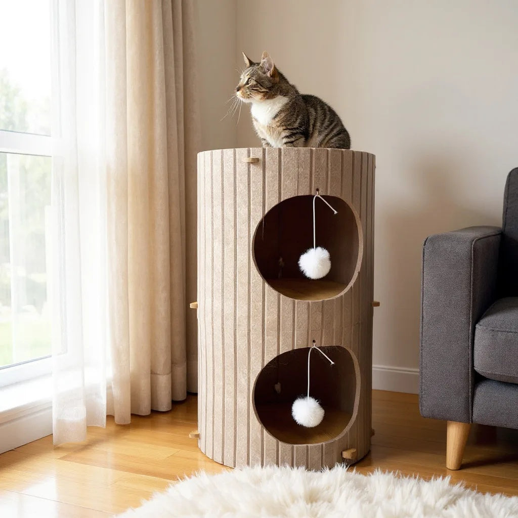 Casa De Fieltro Para Gatos Mediterráneo Refugio Cálido Y Portátil De Fieltro Althea Living 60x40x40cm_4