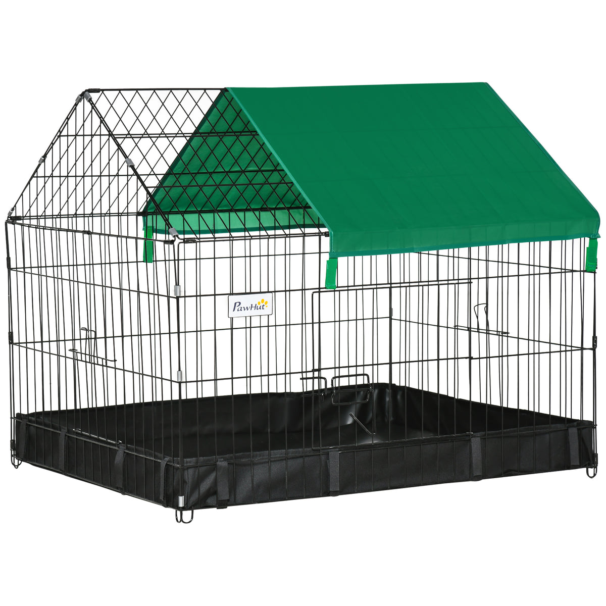 Pawhut Jaula Para Animales Pequeños Con 2 Puertas 90x75x75 Cm Negro Y Verde_0