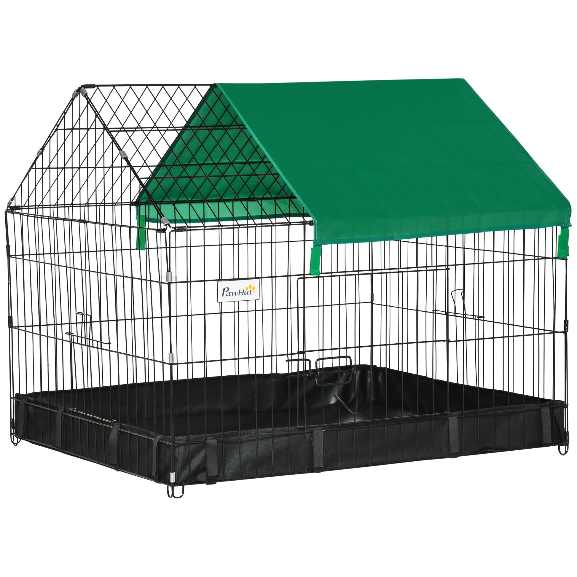 Pawhut Jaula Para Animales Pequeños Con 2 Puertas 90x75x75 Cm Negro Y Verde_0