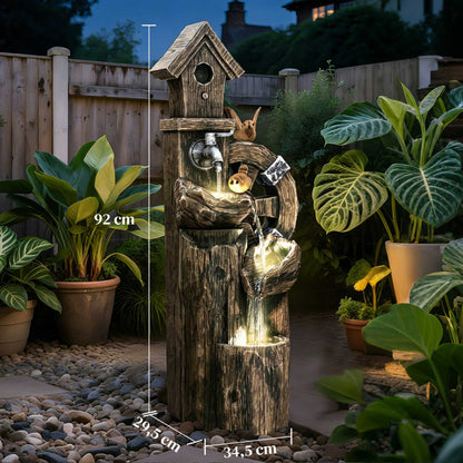 Outsunny Fuente De Agua Con Casita Para Pájaros Iluminación Led Multicolor_2