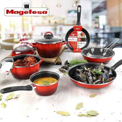 Cacerola 'sr' Ø24cm Con Tapa Vidrio Rojo Magefesa_1