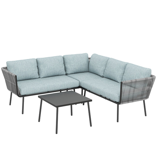Conjunto De Jardín Outsunny Ratán Pe, Aluminio Azul Claro 191x191x65 Cm_0
