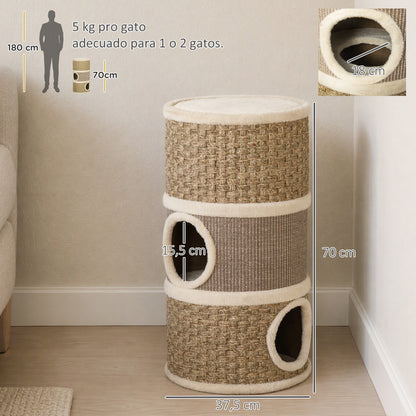 Pawhut Barril De Rascado Para Dormir Y Jugar Cama Cómoda Rascador De 3 Niveles_2