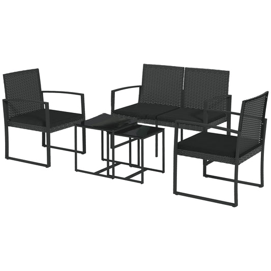 Outsunny Conjunto De Muebles De Jardín De Ratán Sintético De 5 Piezas Negro_0