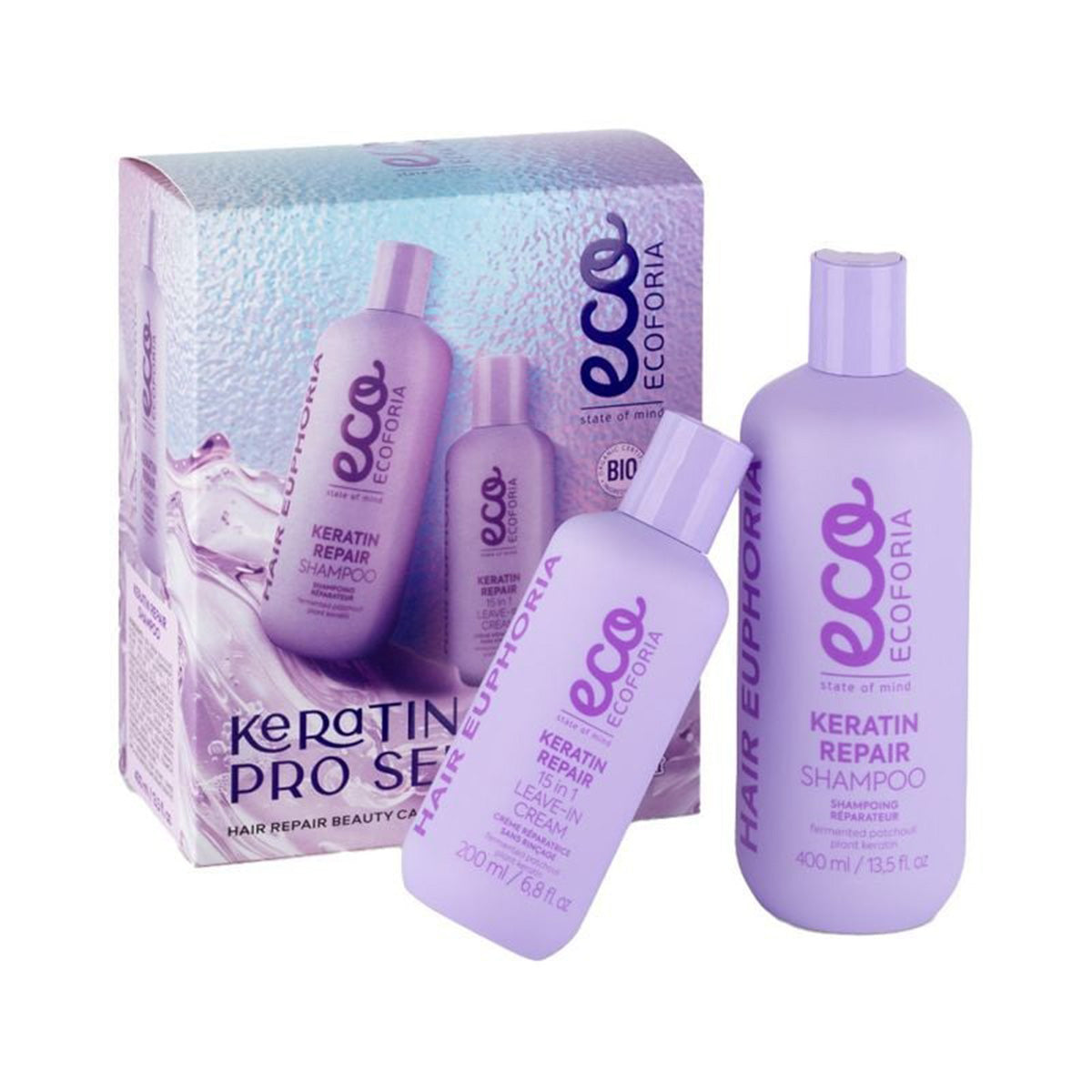 Tratamiento capilar reparador «Keratin Pro Series», Ecoforia 400 ml/200 ml