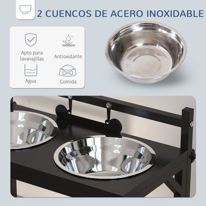 Pawhut Comedero Elevado Para Perros Con 2 Tazones 40,5x22x39 Cm Negro_5