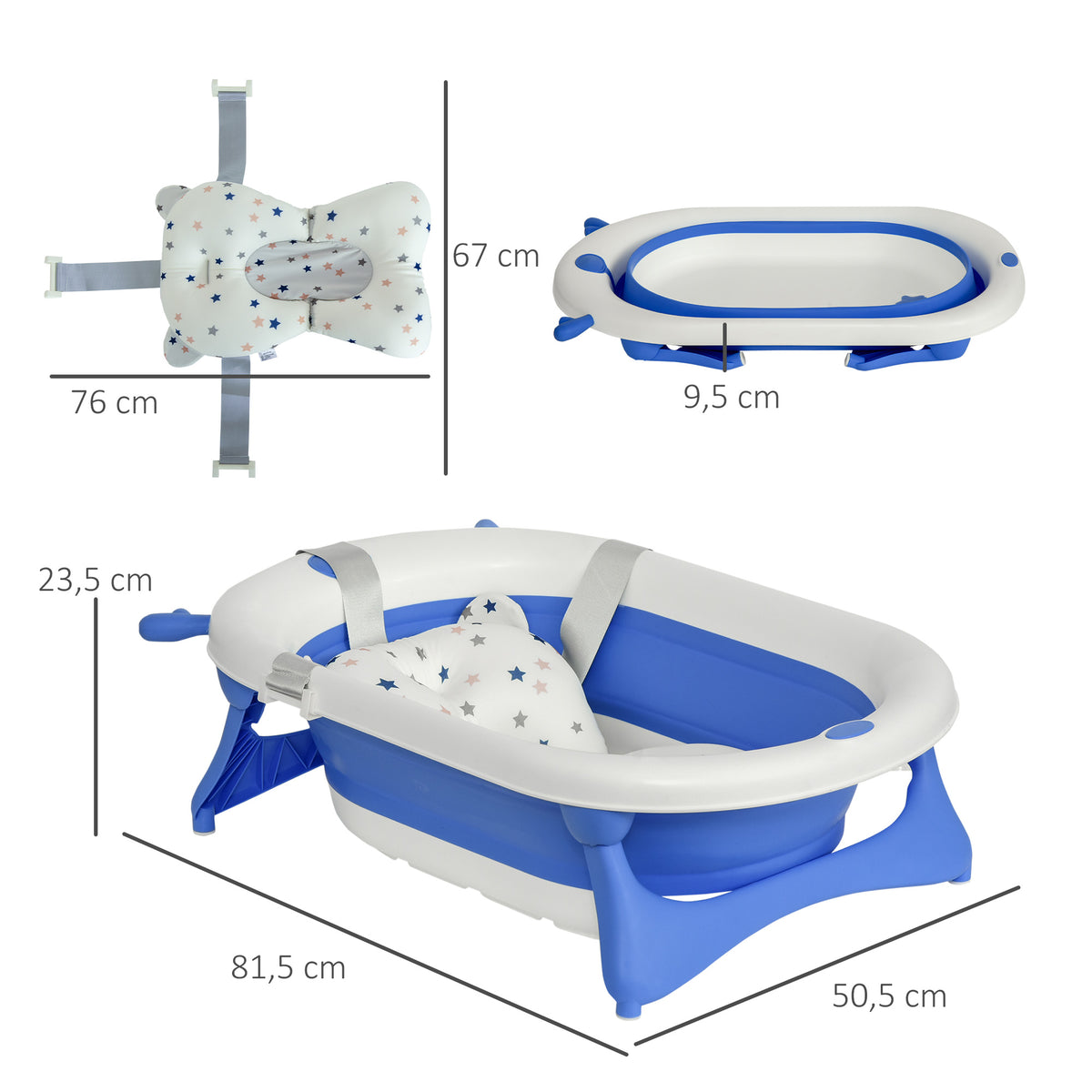 Bañera Para Bebé Plegable Homcom Pp, Tpe Azul 81.5x50.5x23.5 Cm_2