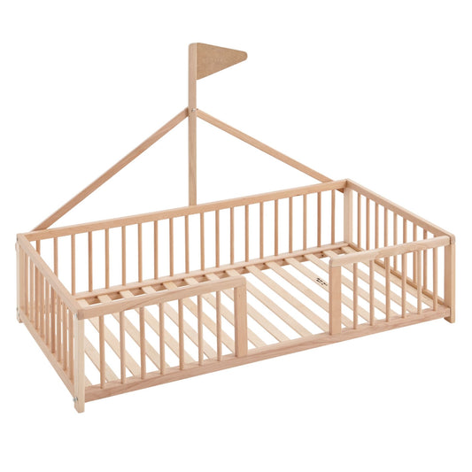 Cama Infantil Tipi Apache 140x70cm Para Niños A Partir De Los 2 Años. Cama Montessori De Madera De Haya Y Color Natural_0