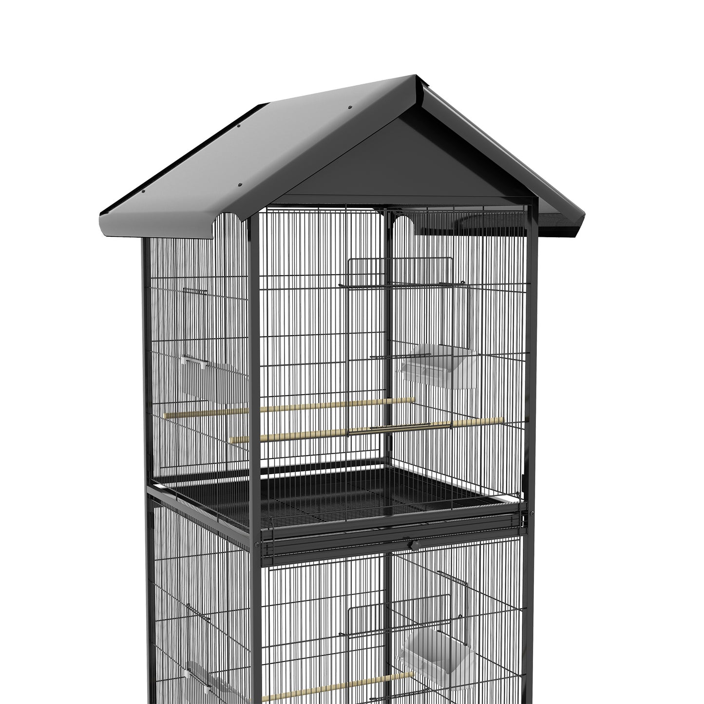 Pawhut Jaula Para Pájaros Grande De 2 Pisos 78x75x168 Cm Negro_3